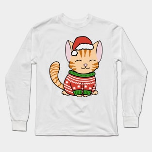 Christmas Sweater Orange Tabby Cat Long Sleeve T-Shirt